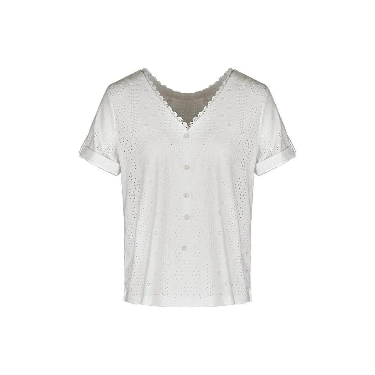 Look chic and stylish with our Lace Openwork V-Neck White Top - Order Today