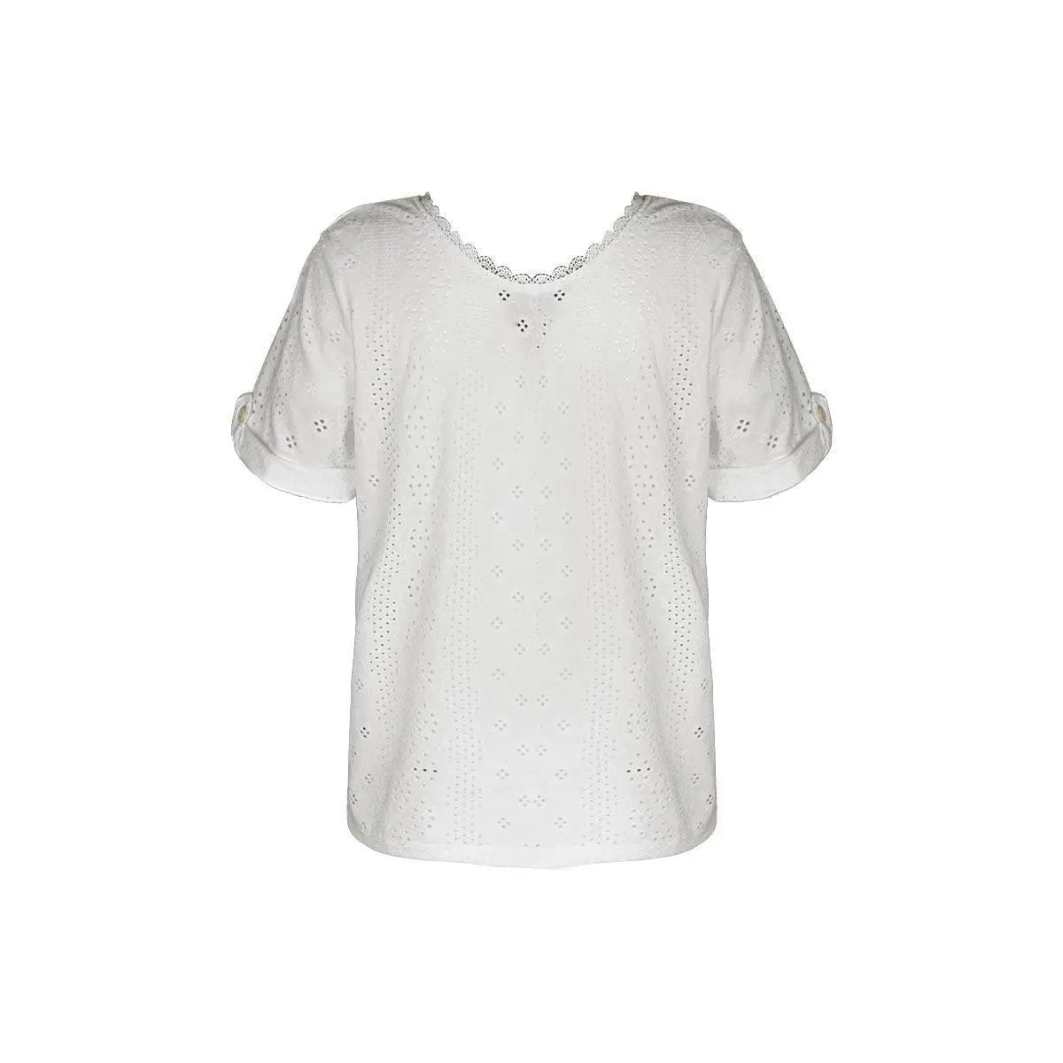 Look chic and stylish with our Lace Openwork V-Neck White Top - Order Today