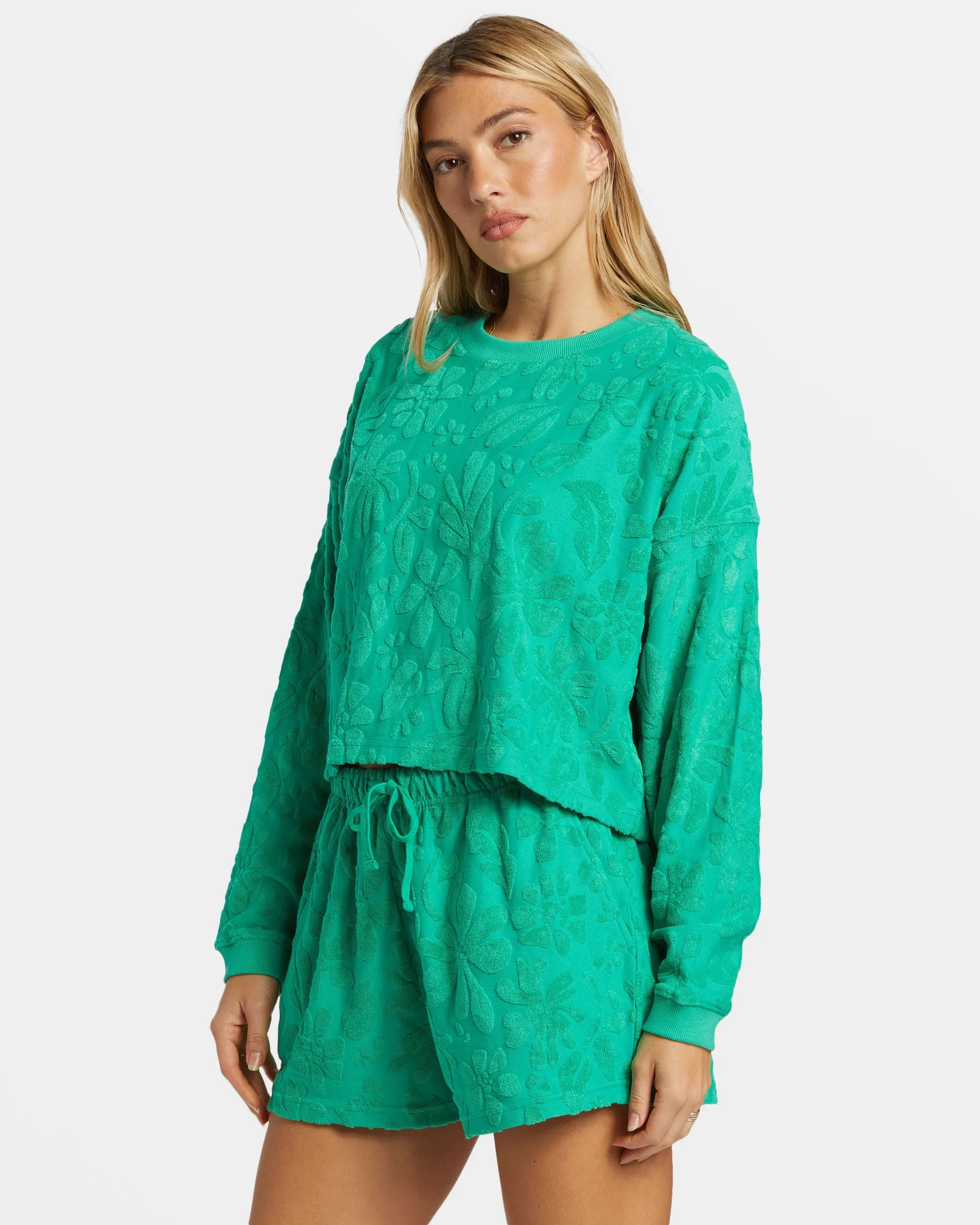 Loosen Up Crew Neck Sweatshirt - Tropical Green