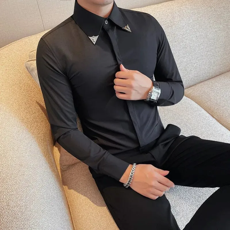 Men's Elegant Long Sleeve Slim Fit Shirt – Luxury Dress Shirt for Social Events & Casual Tuxedo Style