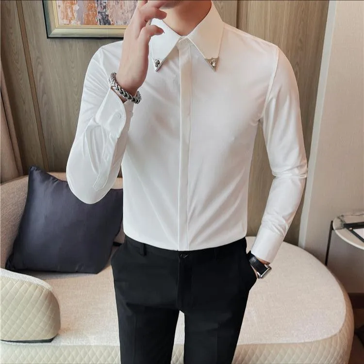 Men's Elegant Long Sleeve Slim Fit Shirt – Luxury Dress Shirt for Social Events & Casual Tuxedo Style