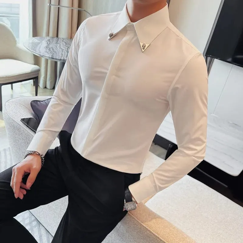 Men's Elegant Long Sleeve Slim Fit Shirt – Luxury Dress Shirt for Social Events & Casual Tuxedo Style