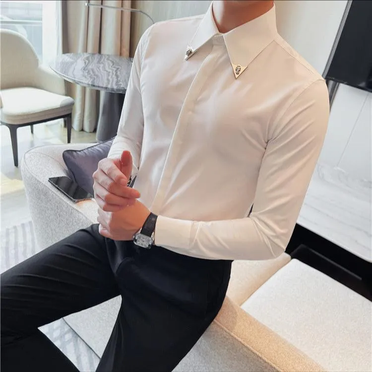 Men's Elegant Long Sleeve Slim Fit Shirt – Luxury Dress Shirt for Social Events & Casual Tuxedo Style