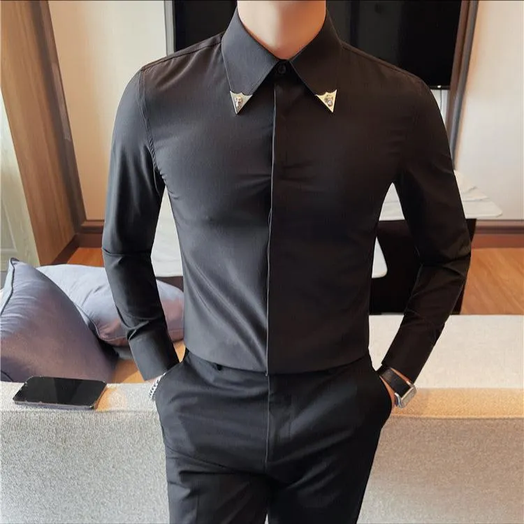 Men's Elegant Long Sleeve Slim Fit Shirt – Luxury Dress Shirt for Social Events & Casual Tuxedo Style