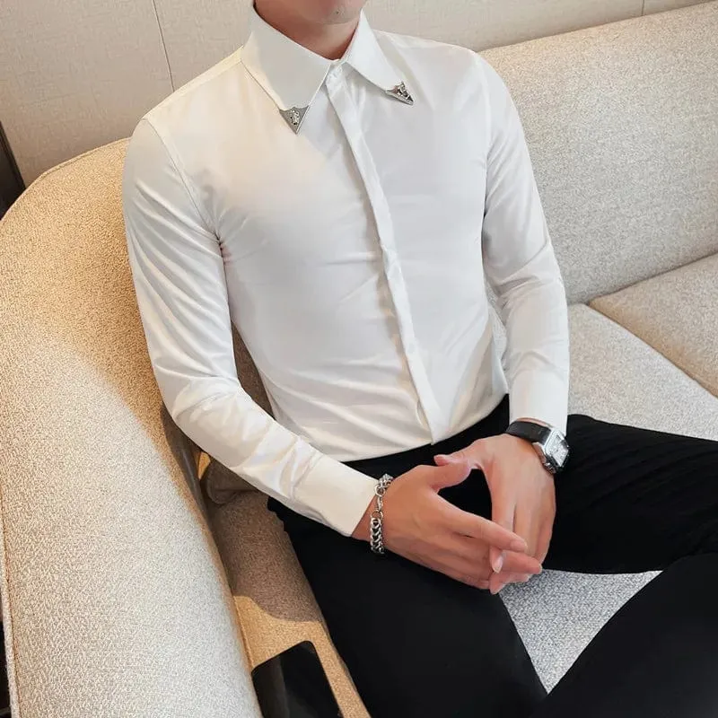 Men's Elegant Long Sleeve Slim Fit Shirt – Luxury Dress Shirt for Social Events & Casual Tuxedo Style