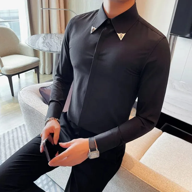 Men's Elegant Long Sleeve Slim Fit Shirt – Luxury Dress Shirt for Social Events & Casual Tuxedo Style