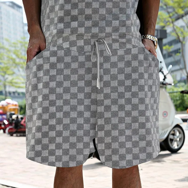 Men's Plaid Trendy Short-sleeved T-shirt Shorts Casual Sports Set 08962460L