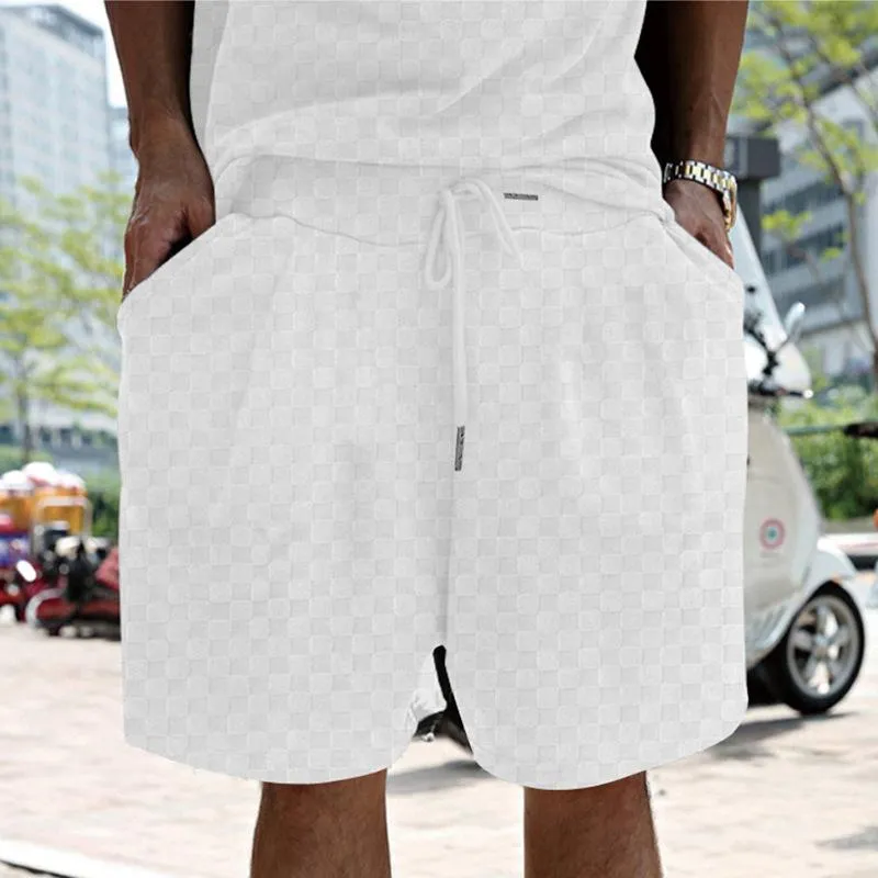 Men's Plaid Trendy Short-sleeved T-shirt Shorts Casual Sports Set 08962460L