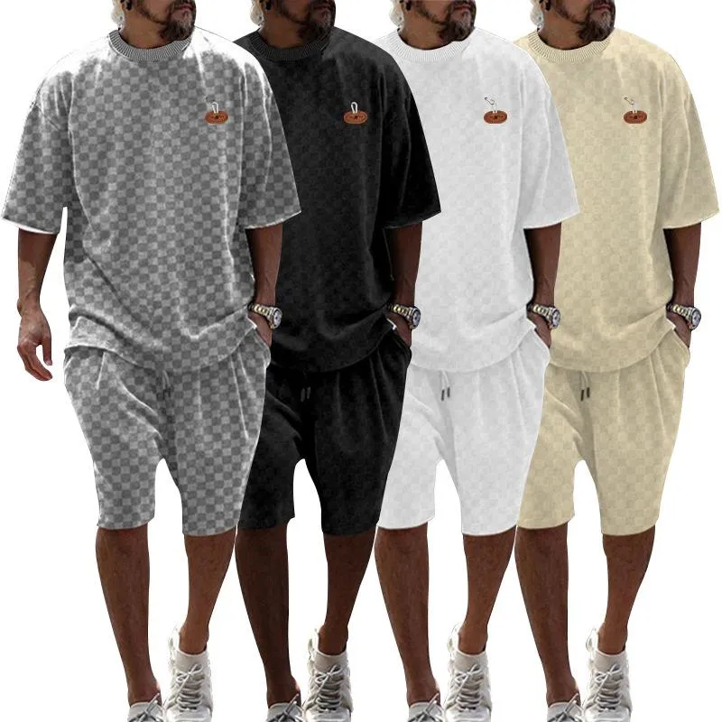 Men's Plaid Trendy Short-sleeved T-shirt Shorts Casual Sports Set 08962460L