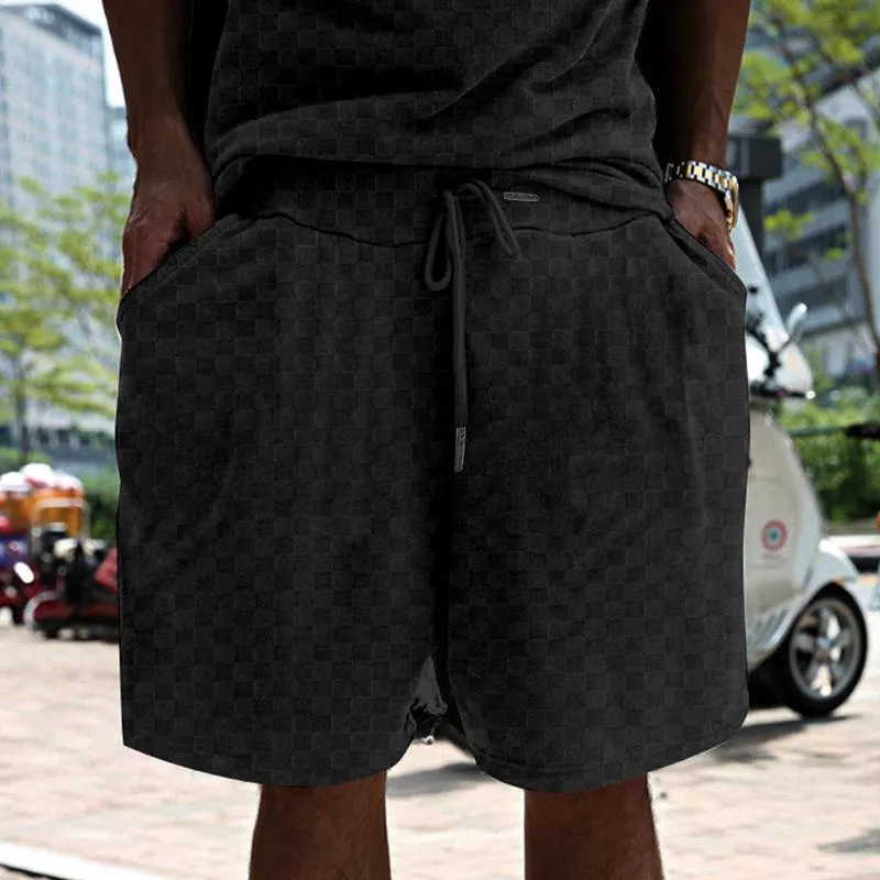 Men's Plaid Trendy Short-sleeved T-shirt Shorts Casual Sports Set 08962460L