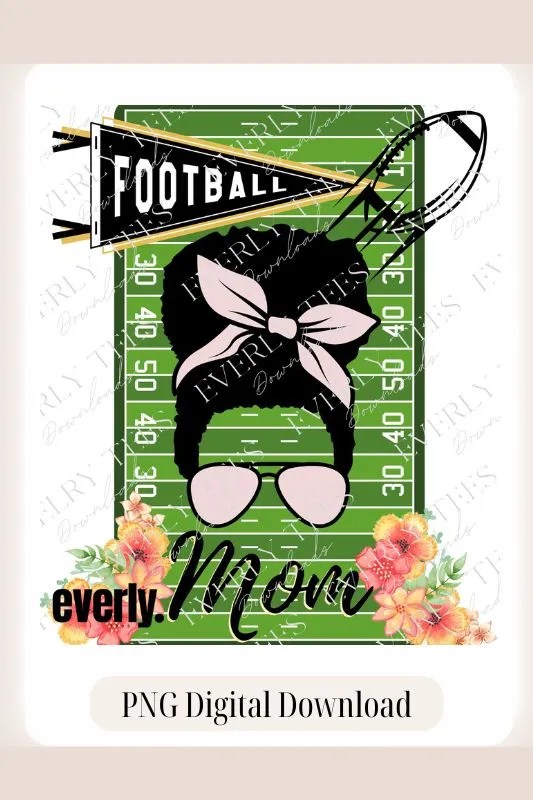 Messy Bun Football Mom Design PNG Download