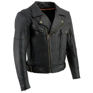 Milwaukee Leather LKM1770 Black Genuine Leather Motorcycle Jacket for Men, 1.3mm Thick Police Style Biker Jacket