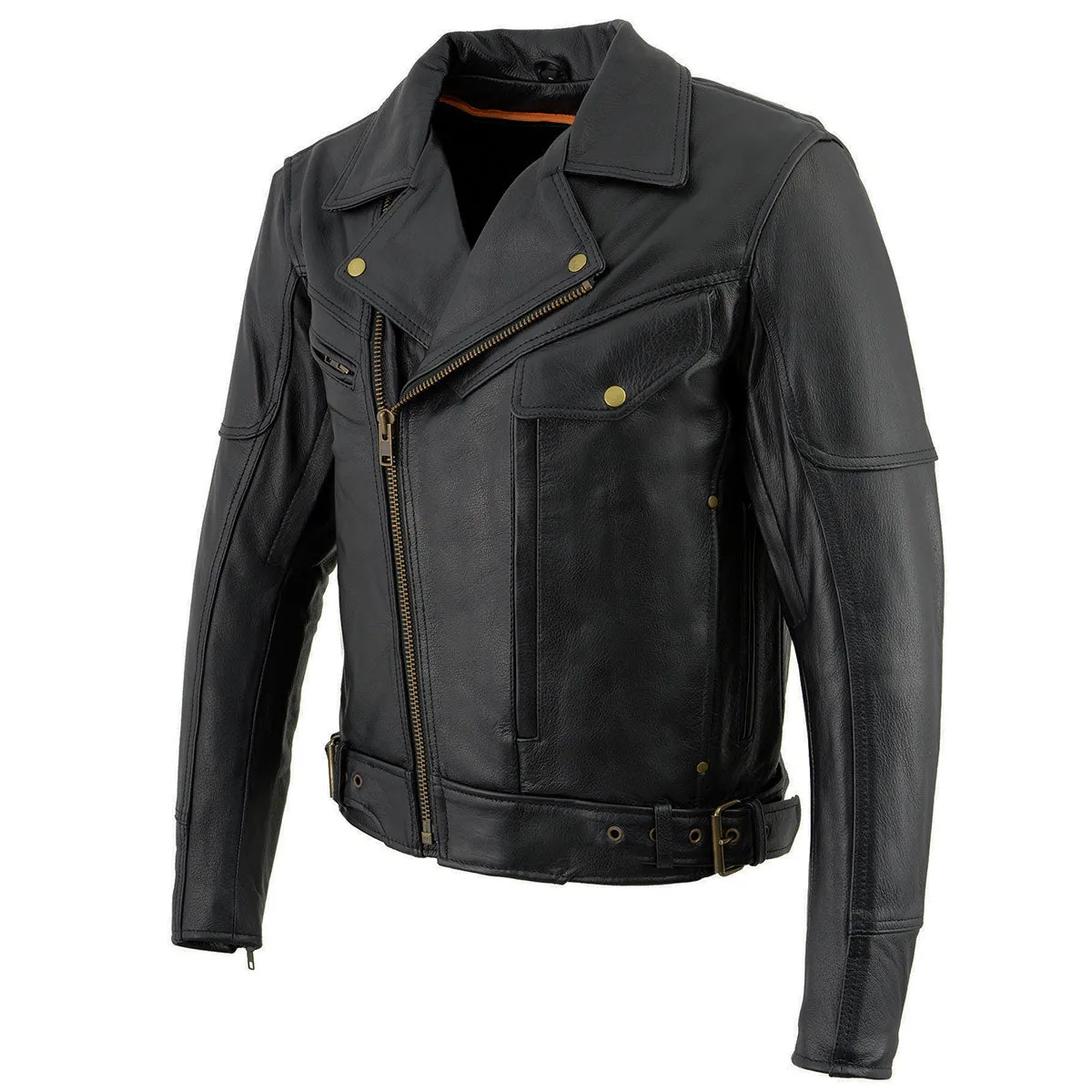 Milwaukee Leather LKM1770 Black Genuine Leather Motorcycle Jacket for Men, 1.3mm Thick Police Style Biker Jacket