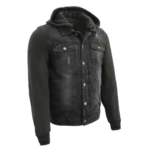 Milwaukee Leather MDM1000 Men's Black Denim Jacket with Removable Hoodie