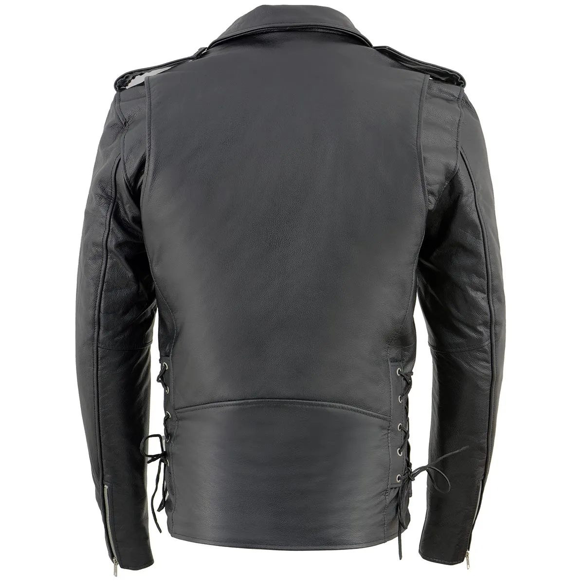 Milwaukee Leather SH1011TALL Black Classic Brando Motorcycle Jacket for Men Made of Cowhide Leather w/ Side Lacing