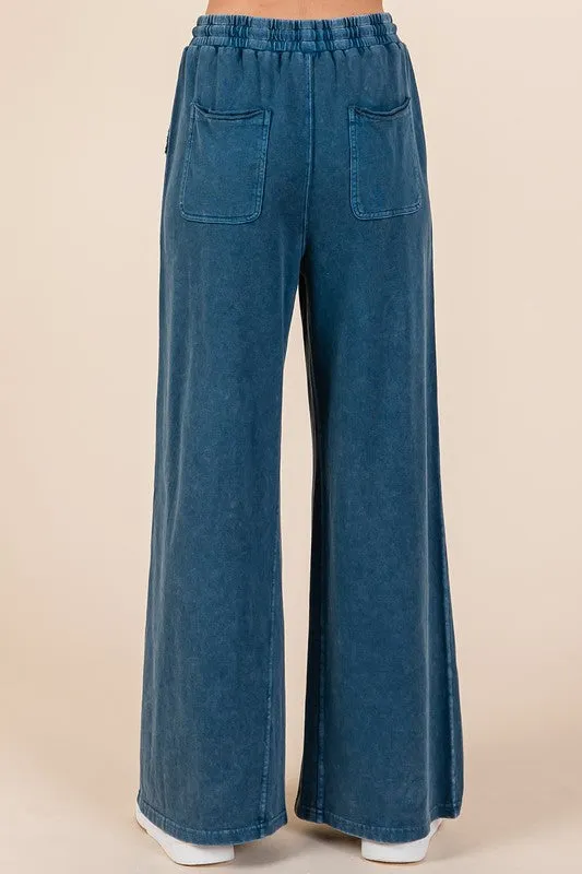 Mineral Wash French Terry Drawstring Wide Leg Pants