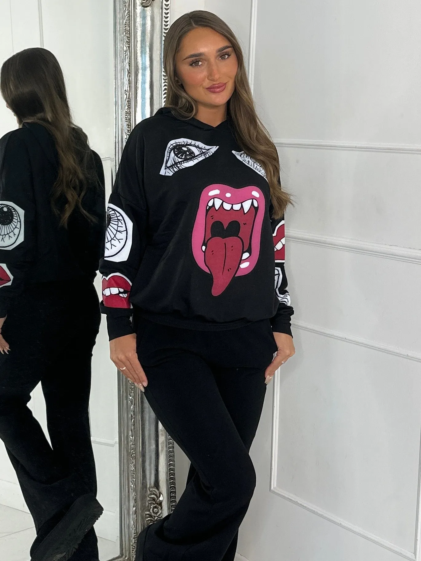 Mouth Print Hoodie - Black