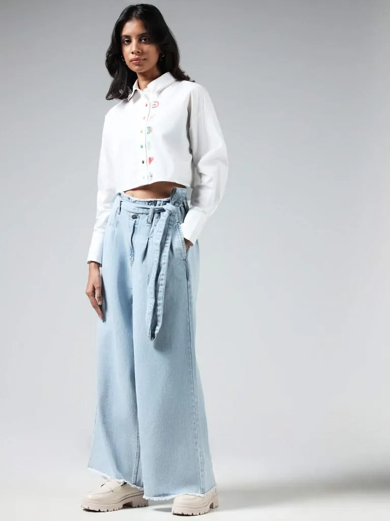 Nuon Light Blue Wide Leg - Fit High Rise Jeans