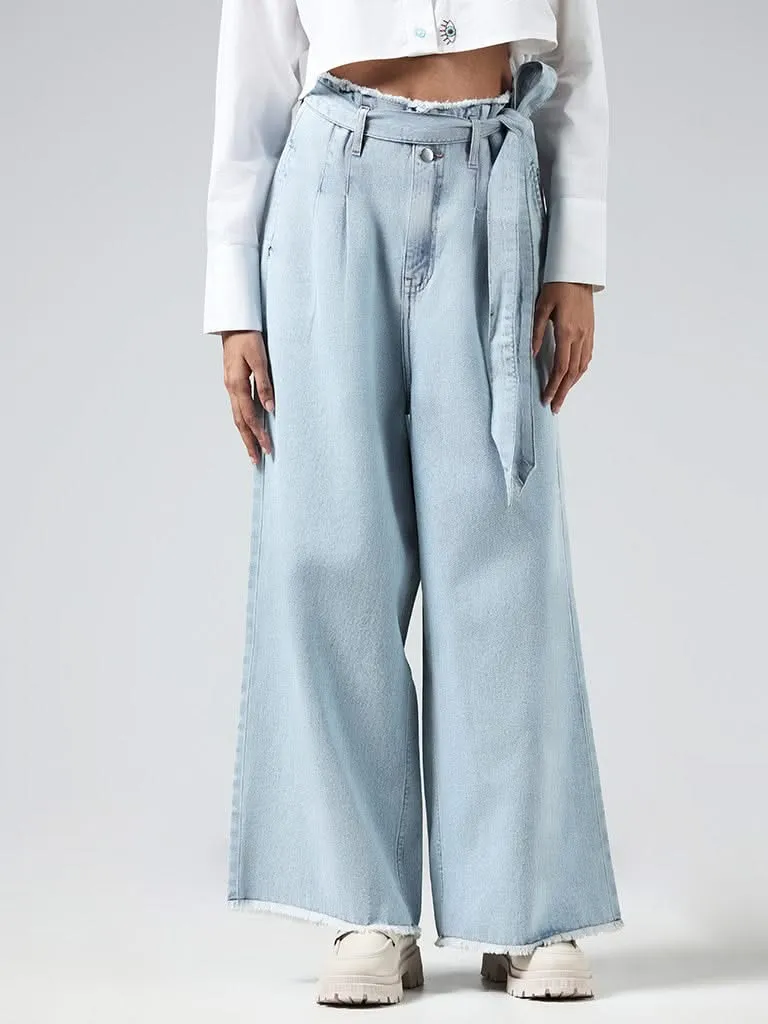 Nuon Light Blue Wide Leg - Fit High Rise Jeans