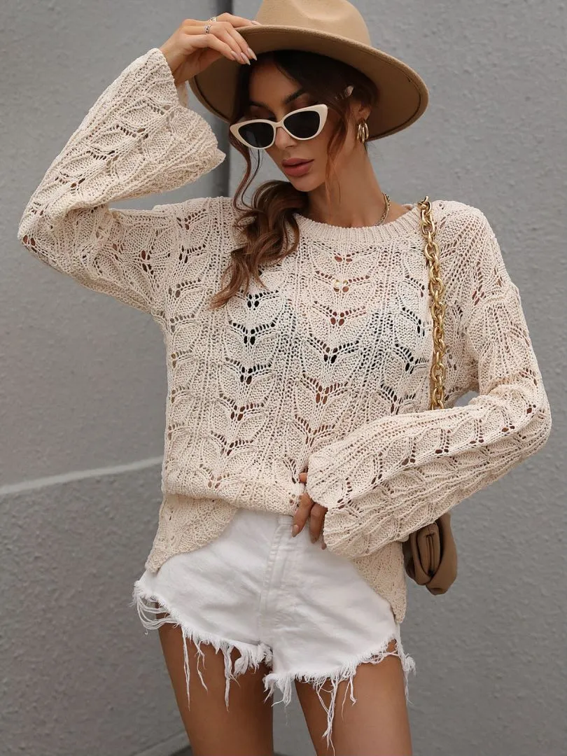 Openwork Dropped Shoulder Knit Top