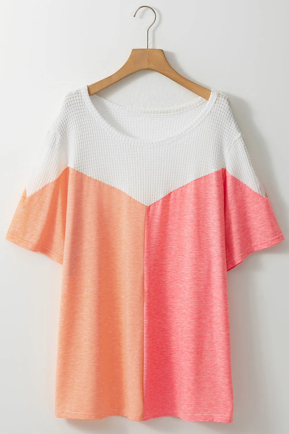 Plus Size Waffle Melon Colorblock Knit Shirt