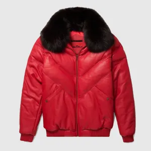 Purchase Online Best Quality Red Leather V-Bomber Jacket For Sale