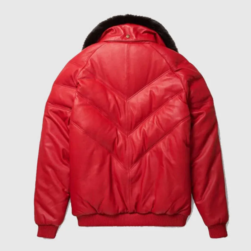 Purchase Online Best Quality Red Leather V-Bomber Jacket For Sale