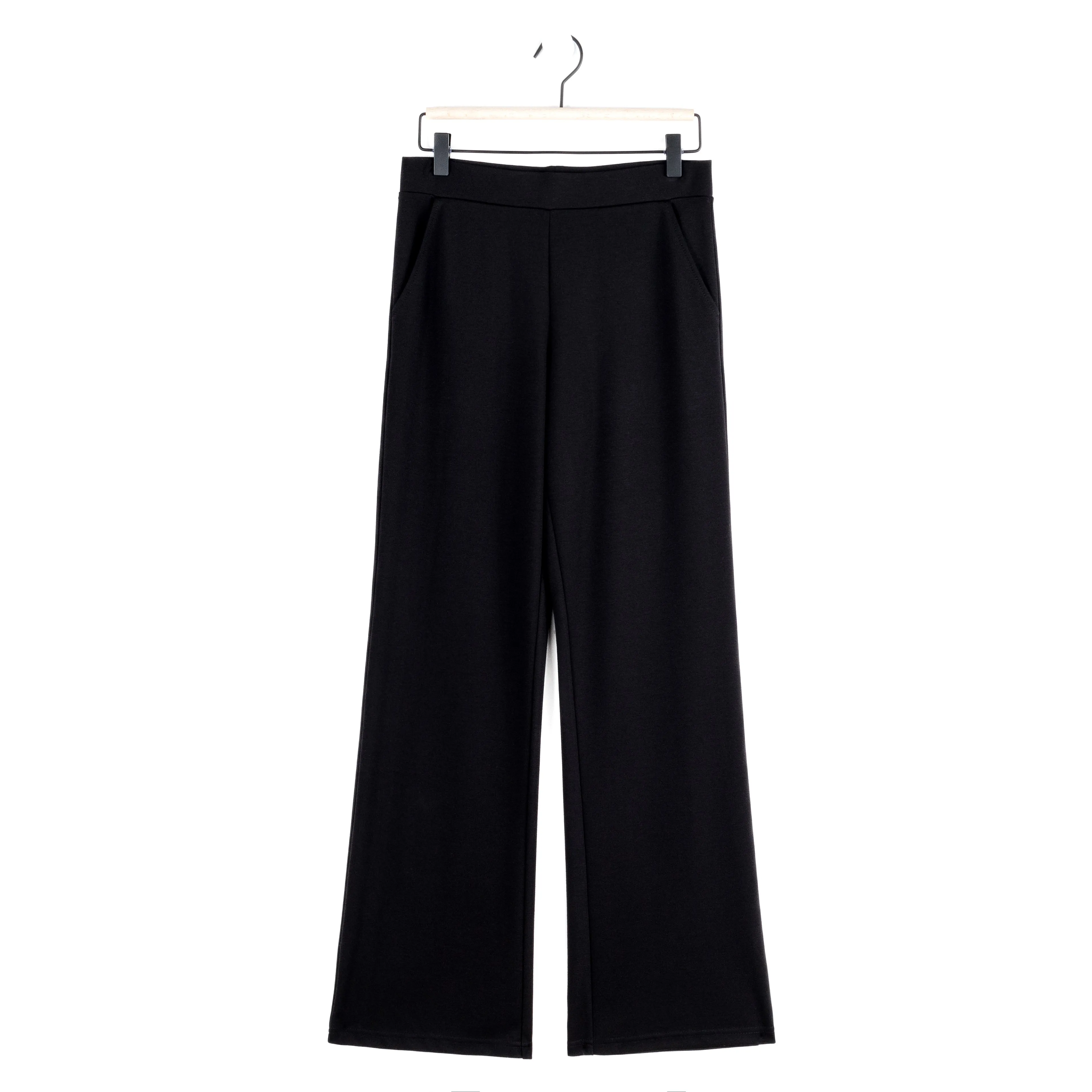 Rayon-Ponte Knit - Loose Leg Pocket Pant - Black