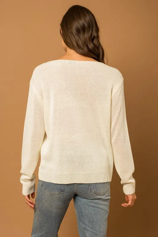 Round Neck Long Sleeve Sea Salt Sun Sweater