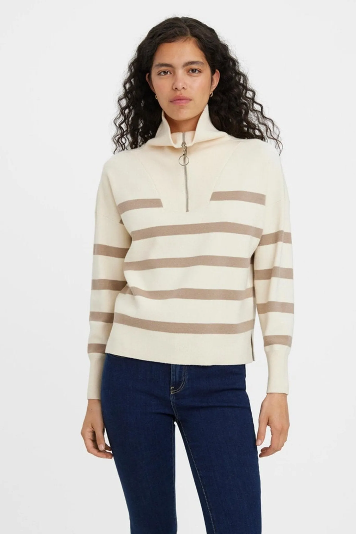 Saba Stripe Half-zip Blouse - Birch Brown