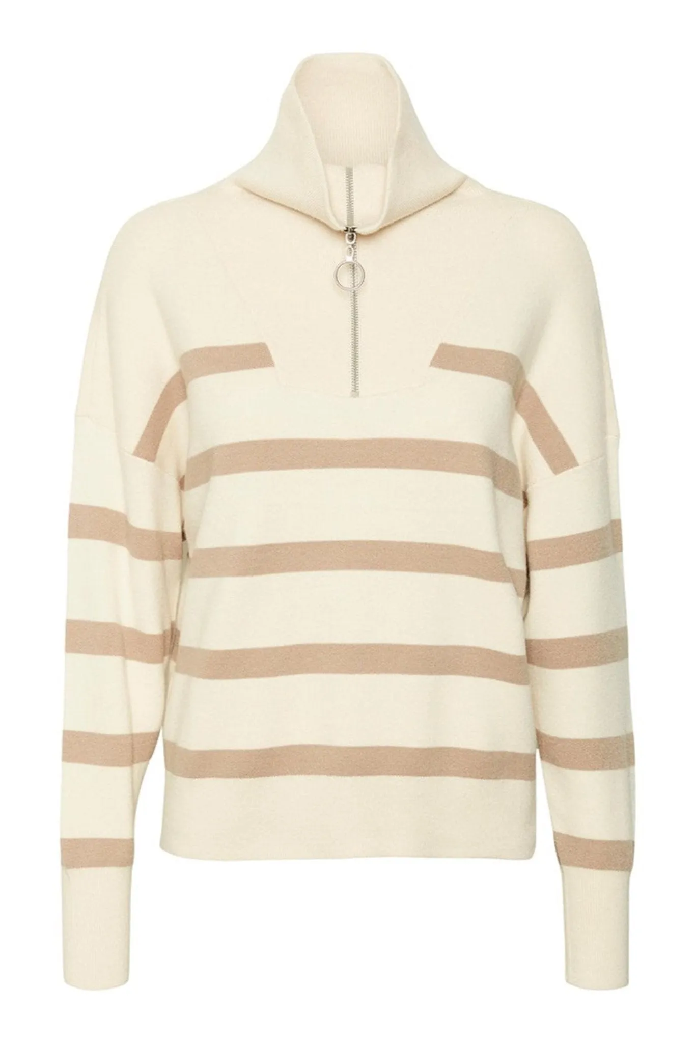 Saba Stripe Half-zip Blouse - Birch Brown