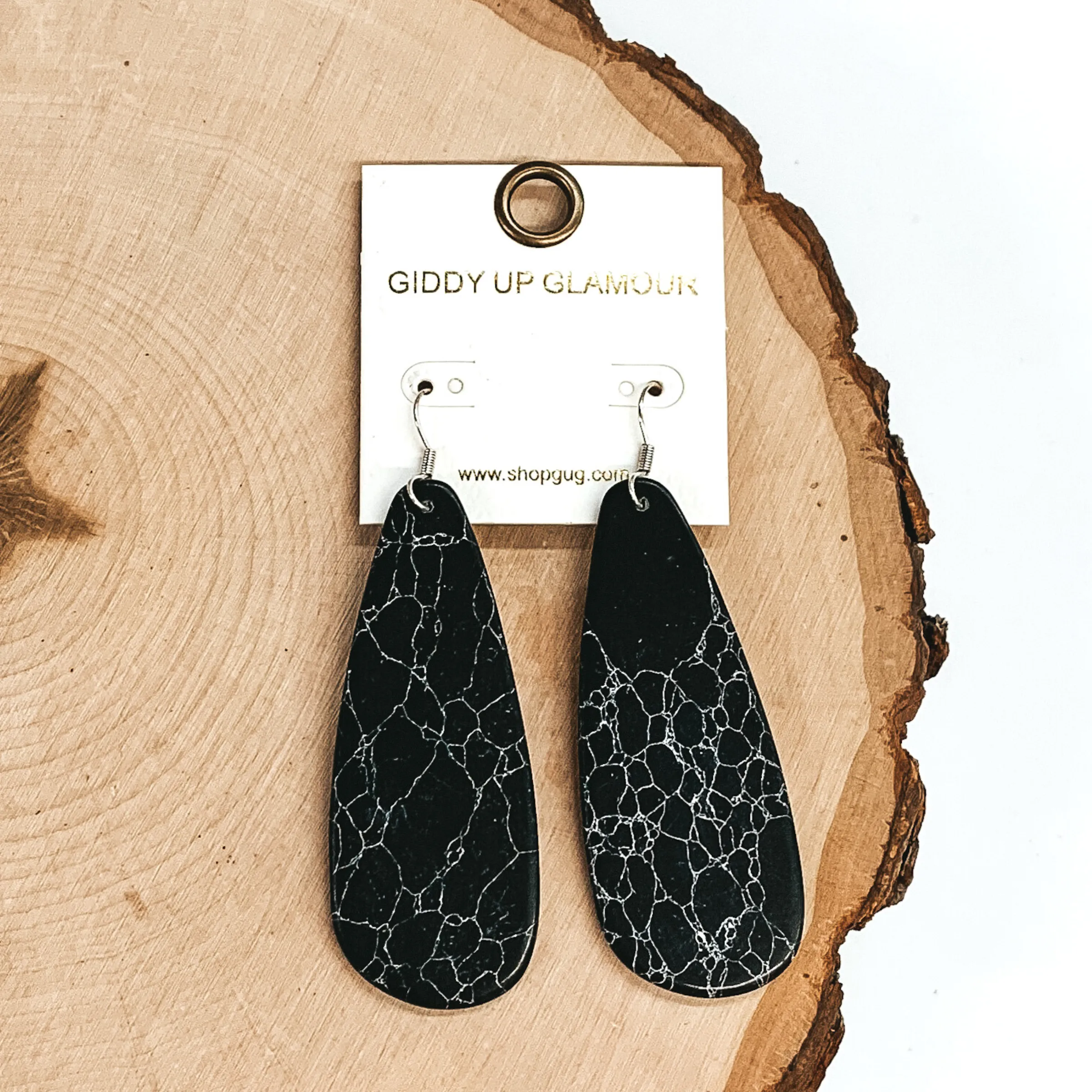 Set in Stone Teardrop Cutout Earrings in Black