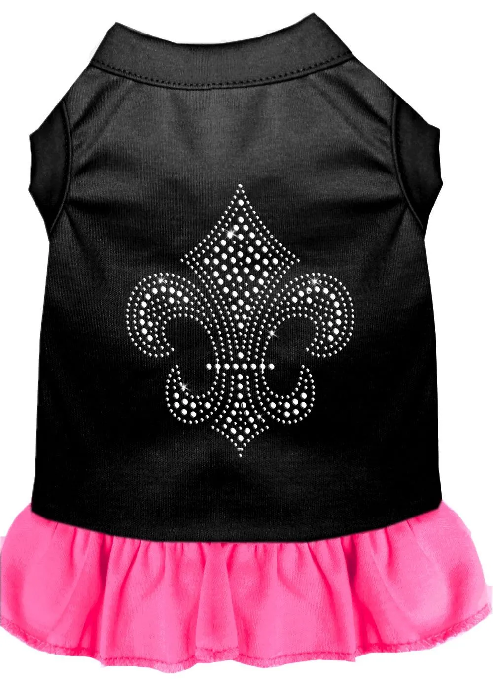 Silver Fleur De Lis Rhinestone Dress Black With Bright Pink Xs (8)