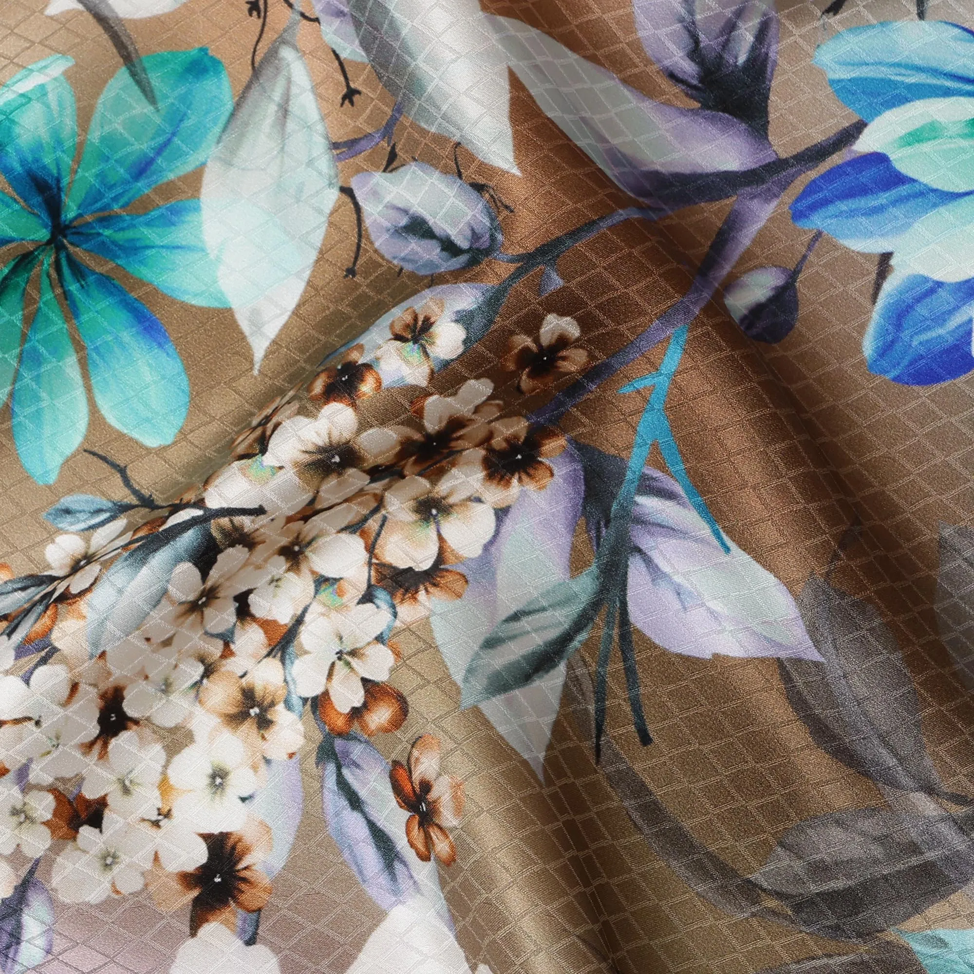 South Korean Silk Satin Jacquard Fabric with Elegant Floral Design on Pastel Background – 150 cm Width-D20343