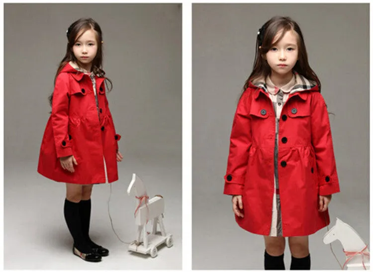 Spring & Autumn girls trench coat w/ Hoodies - Free Shipping to N.A.