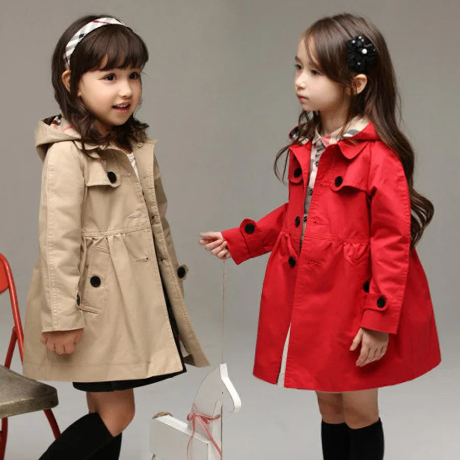 Spring & Autumn girls trench coat w/ Hoodies - Free Shipping to N.A.