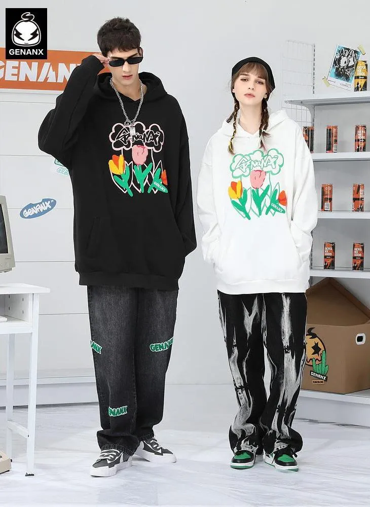 Stylish Floral Graphic Couple Hoodies