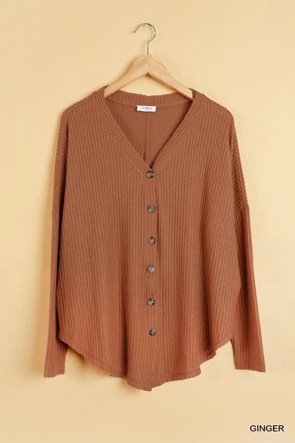 Waffle Knit Cardigan, Ginger