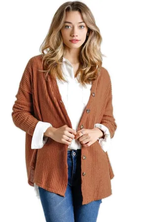 Waffle Knit Cardigan, Ginger