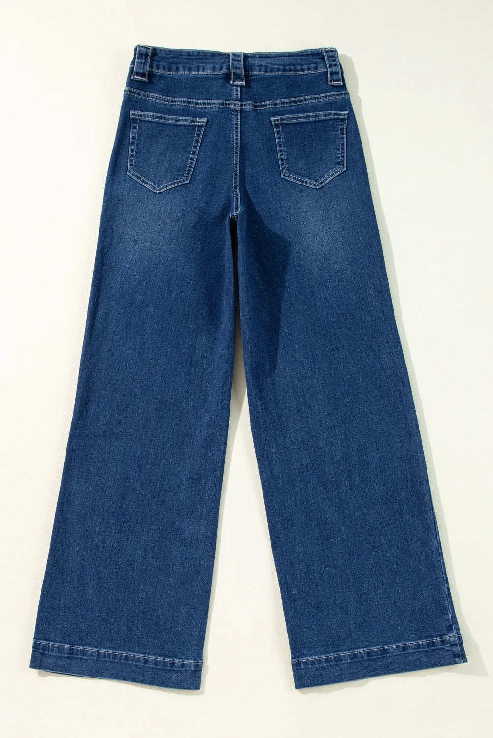 Womens  Blue Wide Leg Pocketed High Waist Jeans