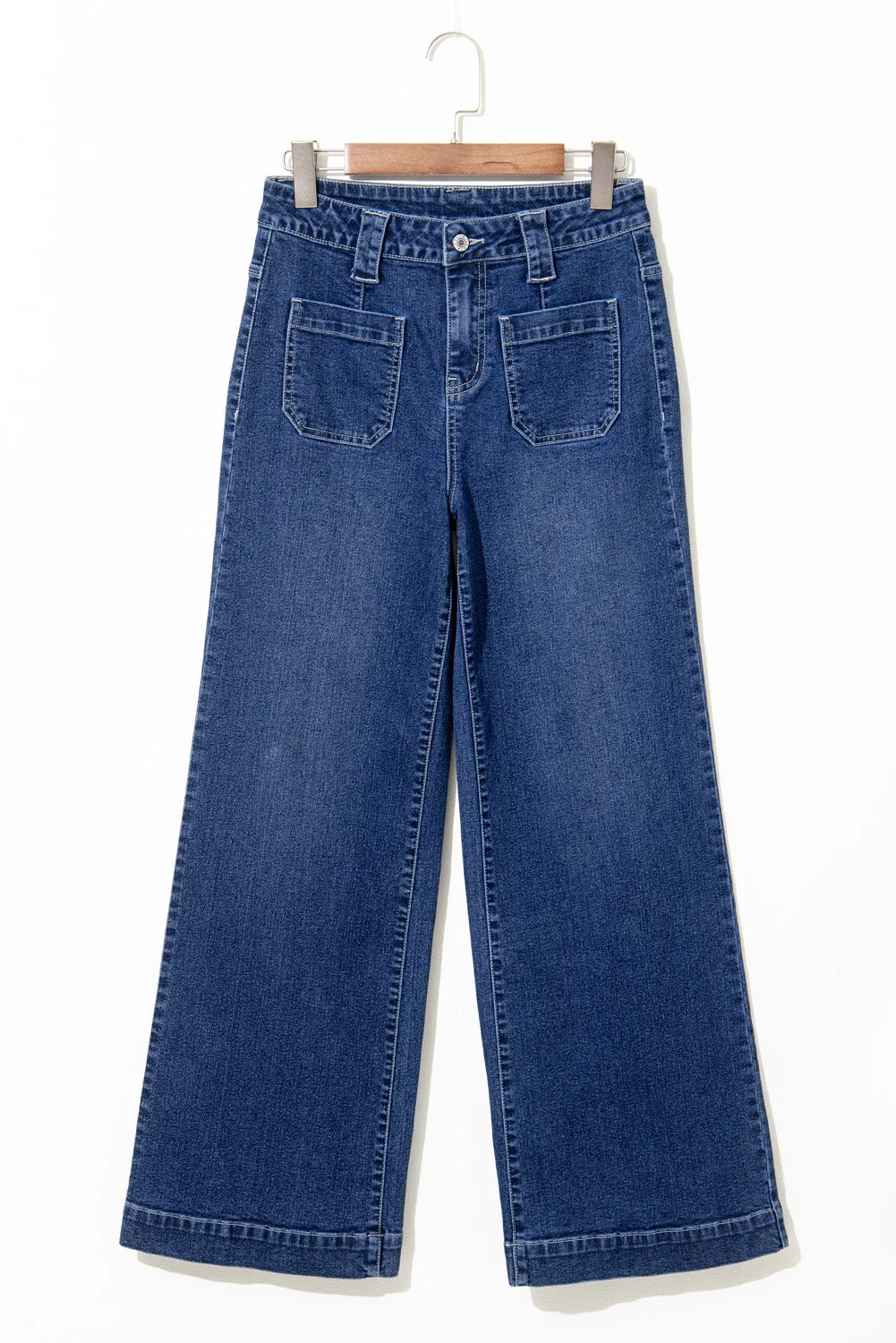 Womens  Blue Wide Leg Pocketed High Waist Jeans