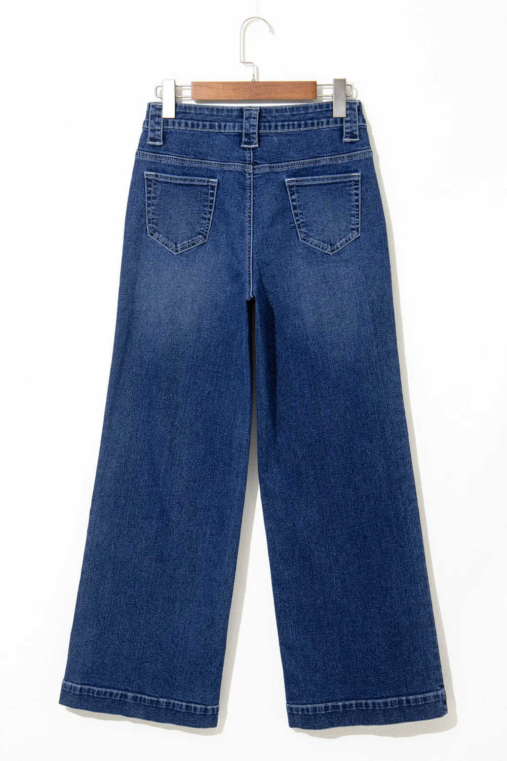 Womens  Blue Wide Leg Pocketed High Waist Jeans