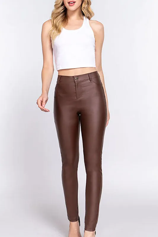 Women's Casual Faux Leather  PU Coated Long Pants