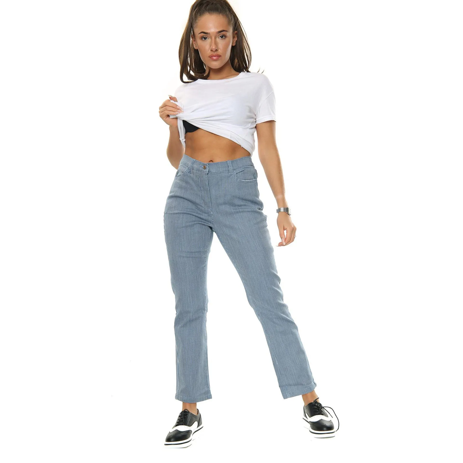 Womens Striped Denim Jeans - SR207